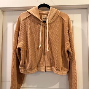 aerie Tan sz M Waffle-Knit Hooded Zip Utility Jacket